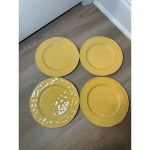 Pier 1 Imports Yellow Earthenware Salad Plates Set of 4 Distressed Rim 8.5 inch